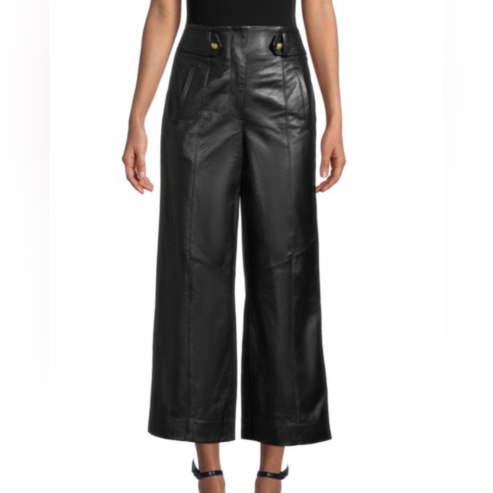 VERONICA BEARD Agee Lamb Leather Crop Wide Leg